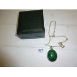 A malachite pendant and chain lobster clasp stamped 925 boxed est: £20-£40