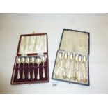 A set of six silver coffee spoons Sheffield 1965 boxed and a set of six plated teaspoons boxed est: