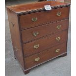 A George III mahogany two section chest of four long drawers with brass handles and bracket feet