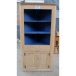 A 19c pine freestanding corner cupboard with shelves above two cupboard doors est: £80-£120