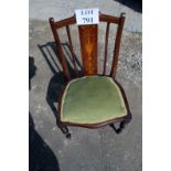 A pretty Edwardian inlaid child's chair with green upholstered seat (very clean) est: £30-£50