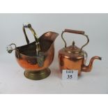 A copper coal helmet and a copper 19c kettle est: £30-£50 (A4)
