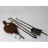 A 19c set of three brass fire irons and a set of bellows est: £20-£40 (BB33)