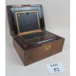 A brass bound oak writing box with engraved label 'A.