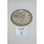 A Chinese embroidered silk fragment mounted as a coaster under glass est: £20-£40 (N2)