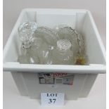 A box of assorted glassware to include decanters, commemorative glasses, bowls,