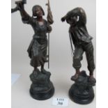 A pair of large Spelter figures depicting fisherman and wife est: £80-£120