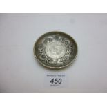 A Chinese white metal dish with centre c