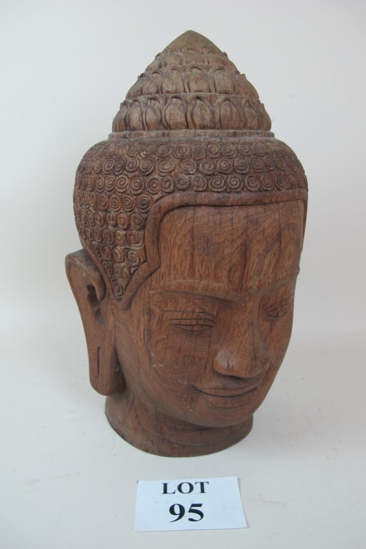 A 20c Cambodian carved wooden head est: