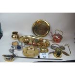 A box of brass & copper ware to include