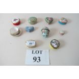 Ten various pill boxes, miniature cup an