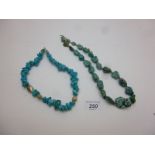 A polished turquoise necklace with three