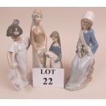 Four assorted figurines two Lladro one N