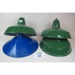 Four metal hanging lights (three green a