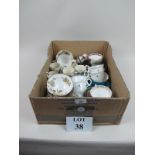 A box of assorted china to include 19c cups and saucers,