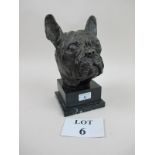 A bronze bust of a French bull dog on a marble base est: £80-£120 (K2)