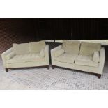 A pair of excellent quality designer two seat sofa's in pale green velvet (some wear) cost £1,