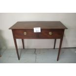 A 19c mahogany two drawer side table with tapered legs and brass handles est: £40-£60