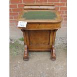 A Victorian inlaid walnut Davenport with green leather insert to top of four drawers to one side