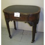A 19c ladies writing table with inset leather and cross banded top over a single drawer and
