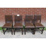 A set of four studded brown vinyl dining chairs with barley twist supports and turned legs (a/f)