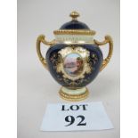 A fine Coalport blue lidded urn with gilding good condition est: £150-£170 (M)