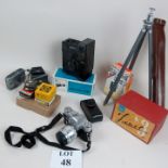 A Zenit 3M boxed camera and an assortment of camera equipment est: £40-£60 (A3)
