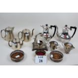 A quantity of silver plated items to include three piece hotel ware plated egg, cruet stand,