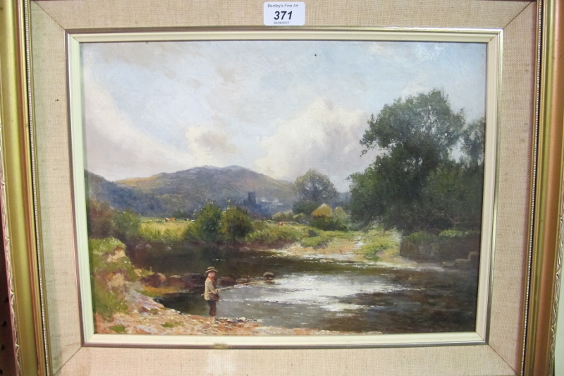 A framed oil on canvas depicting a fishe