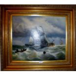 A 20c framed oil on canvas ships at sea