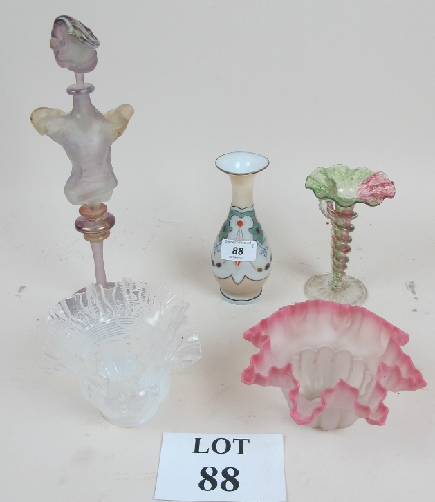 Five glass items to include a scent bott
