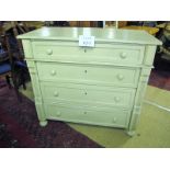 A Victorian painted chest of four long drawers with turned handles est: £100-£150