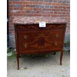 A late 19th century marquetry Louis XVI style chest of two long drawers beneath a marble top and