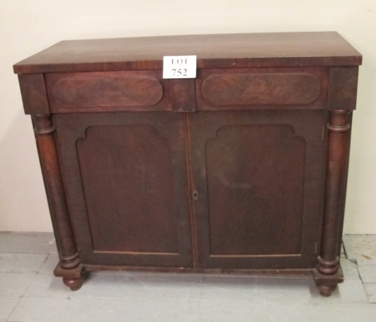A Victorian mahogany chiffonier sideboard with two drawers to top over cupboard doors flanked