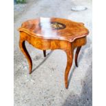 An elegant 19th century walnut table with floral marquetry design to top over a single drawer est: