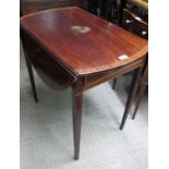An Edwardian inlaid drop leaf table with single drawer to one end over tapered legs est: £30-£50