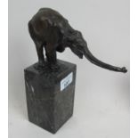 A bronze study of an elephant on marble