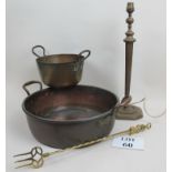 A copper preserve pan, and smaller pan,