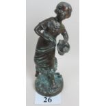 A bronze figurine of a young woman with a basket 34 cm tall (slightly a/f) est: £50-£80 (K2)