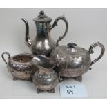 A three piece Britannia metal tea set and an associated coffee pot (4) est: £20-£40 (D3)