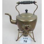 A brass 19c spirit kettle on stand and two brass fire irons est: £20-£40 (B top)