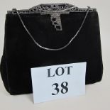 A fine continental Art Deco ladies evening bag, the black suede with .