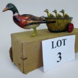 A Lehmann 'Paak-Paak Quack-Quack' tin plate clockwork windup toy, No: 645, with key (c1910-1935),