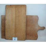 A large rustic pine serving board with handle (99 cm long) ideal for catering trade and another