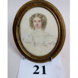 A Victorian portrait miniature watercolour of a young girl, inscribed verso 'Anna Johnstone,