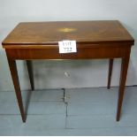 An Edwardian inlaid turn over card table with green baize interior and tapered legs est: £50-£80