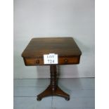 A Victorian rosewood work table with a single drawer over a turned column and pedestal base est: