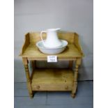 A 19th century pine washstand with a single drawer to base complete with china bowl and jug est: