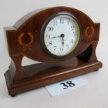 An elegant Edwardian marquetry inlaid mahogany cased mantel clock,