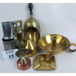 Antique and vintage domestic metalware, to include a bell weight, scoop,